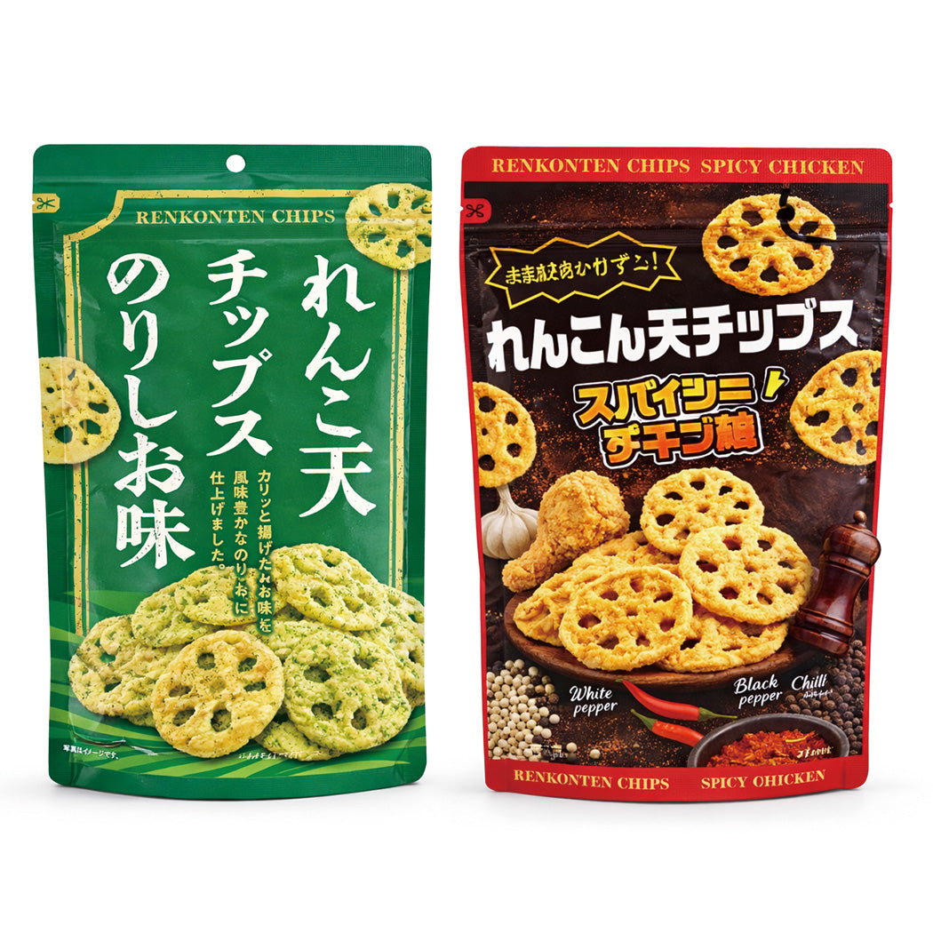 れんこんチップス 2種 のりしお味&スパイシーチキン味 50g×2 カリサク食感 お酒のおつまみ 便利なチャックつき