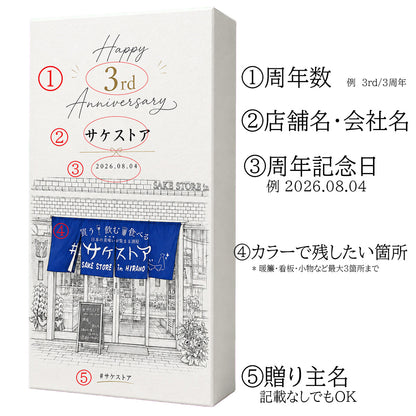 飲食店の周年祝いに・店舗写真を線画にしたオリジナルギフト化粧箱