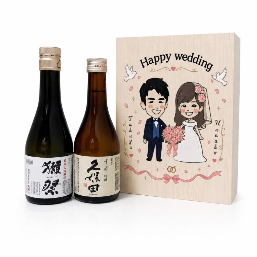 結婚祝い 写真を送るだけで似顔絵ギフト 名入れ 贈り物に人気な縁起が良い日本酒セット