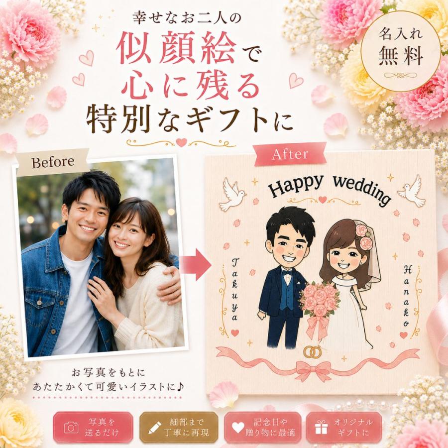 結婚祝い 写真を送るだけで似顔絵ギフト 名入れ 贈り物に人気な縁起が良い日本酒セット