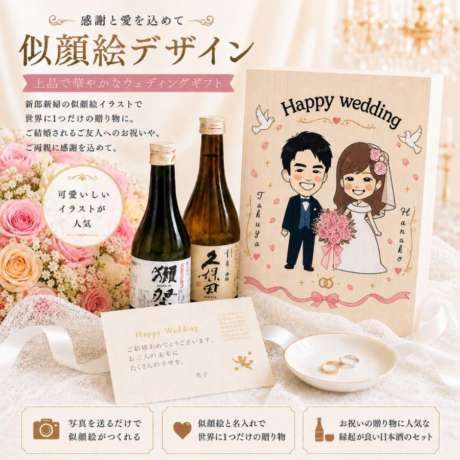 結婚祝い 写真を送るだけで似顔絵ギフト 名入れ 贈り物に人気な縁起が良い日本酒セット
